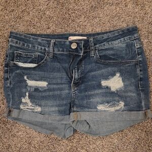 SO Distressed Rolled Cuff Denim Shorts - Blue